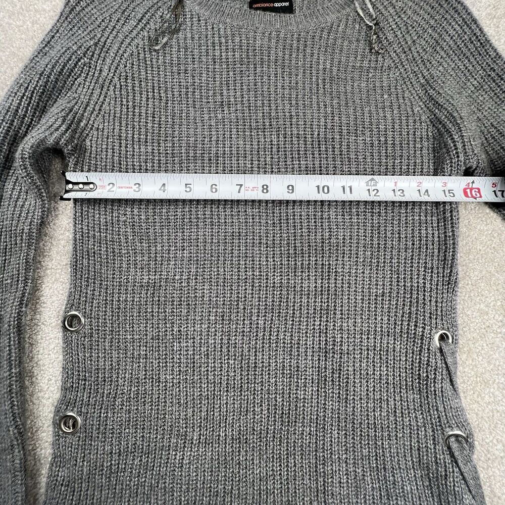 Ambiance Apparel top womens size medium long sleeve knit Gray Tie - Picture 4 of 5